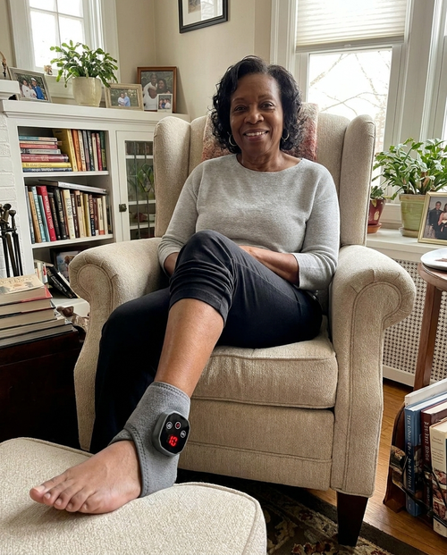 A Tend owner relaxing with the wrap on her ankle