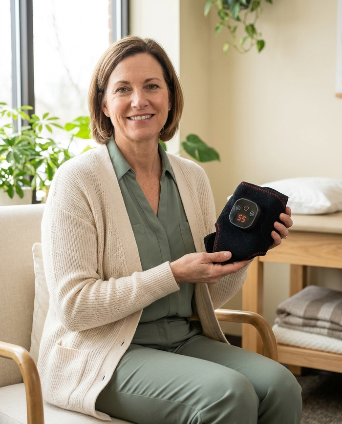 A licensed physical therapist holding the Tend wrap