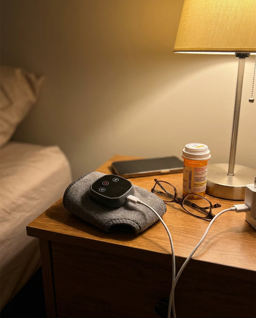 Customer photo, Tend charging on a nightstand
